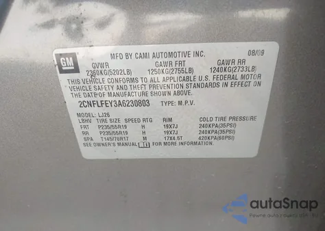 2010 Chevrolet Equinox Ltz z USA, uszkodzony, nr VIN 2CNFLFEY3A6230803